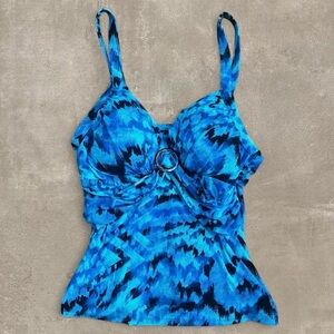 Trimshaper Black and Blue Abstract Tankini Top
